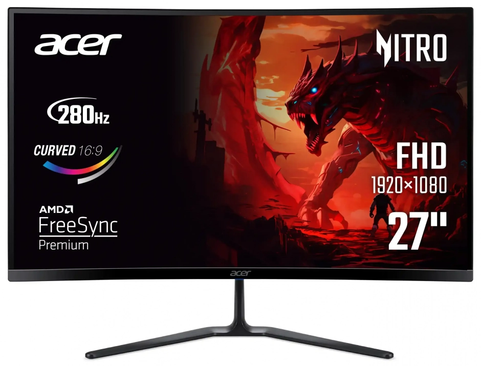 Геймърски монитор Acer Nitro ED270Zbmiipx, 27", Curved, VA, FHD (1920 x 1080), 280Hz, 1ms, HDR10, Черен | UM.HE0EE.Z01 1