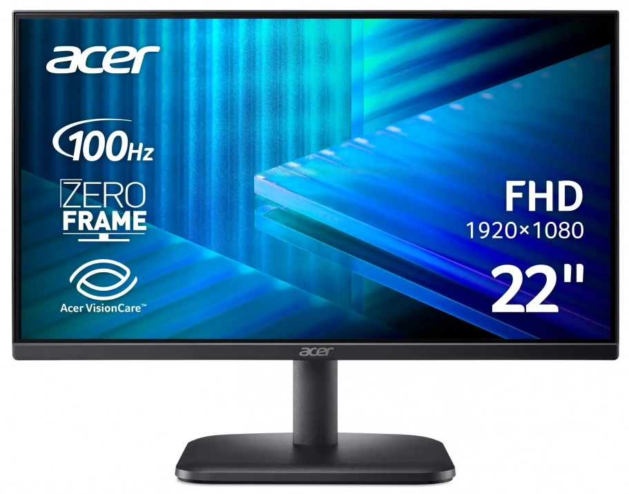 Монитор Acer EK221QE3bi 21.45", IPS FHD (1920 x 1080), 100Hz, FreeSync, VGA, HDMI, Черен | UM.WE1EE.301 1