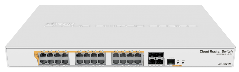 Суич Mikrotik CRS328-24P-4S-RM, 24-портов, Gigabit, L3, Бял  1