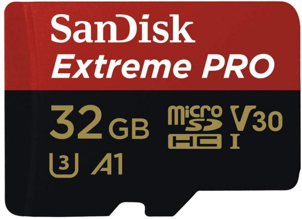 SANDISK Extreme Pro microSDHC, 32GB, 100MB/s A1 C10 V30 UHS-I U3, SD Adapter | SD-SDQXCG-032G-GN6MA 1