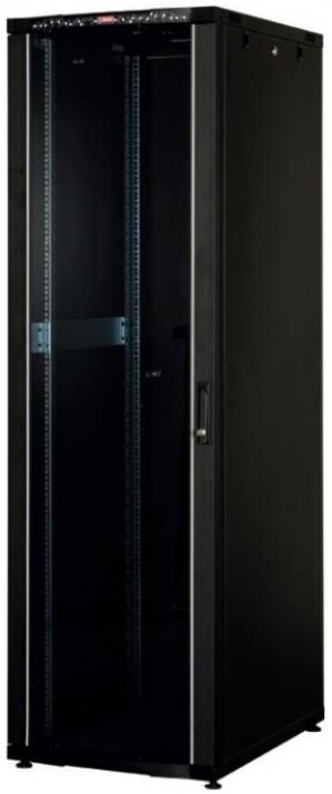 Свободно стоящ комуникационен шкаф Lande CK 42U 19" (600x1000 mm), стъклена врата, Черен | LN-CK42U6010-BL