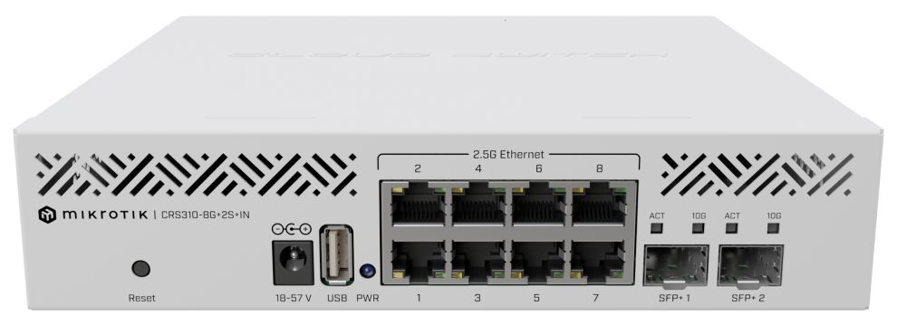 Суич MikroTik CRS310-8G+2S+IN, 8-портов, Gigabit, Бял  1