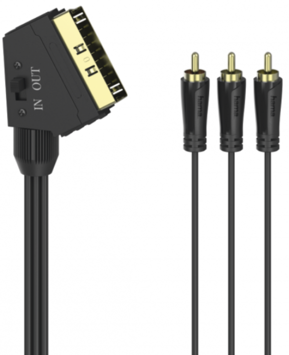Кабел HAMA 205156, SCART M / 3 Чинч M, 1.5 м, Черен
