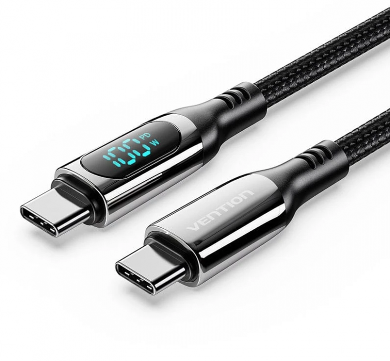 Кабел Vention USB Type-C 2.0 М/М, LED display, 1.2м, Черен | TAYBAV 1