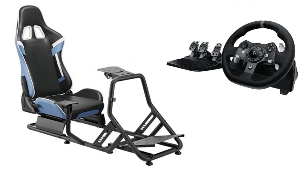 Геймърски симулатор Lumi LRS09-BS02 + Волан с педали Logitech Driving Force G920, Черен/Син 1