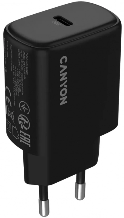 Адаптер за зареждане Canyon OnCharge 200, 20W PD, USB-C, Черен | CNE-CHA200-11 1