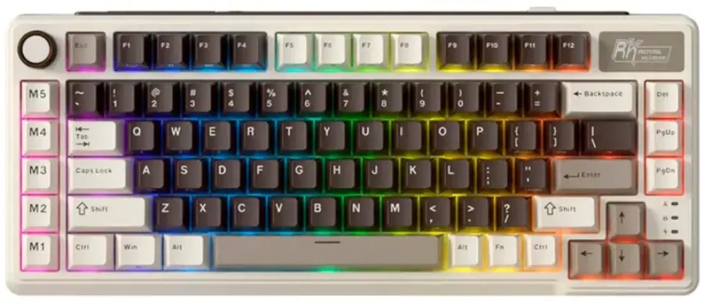 Безжична геймърска механична клавиатура Royal Kludge L75, Cream switch, RGB, Бежова/Кафява 1