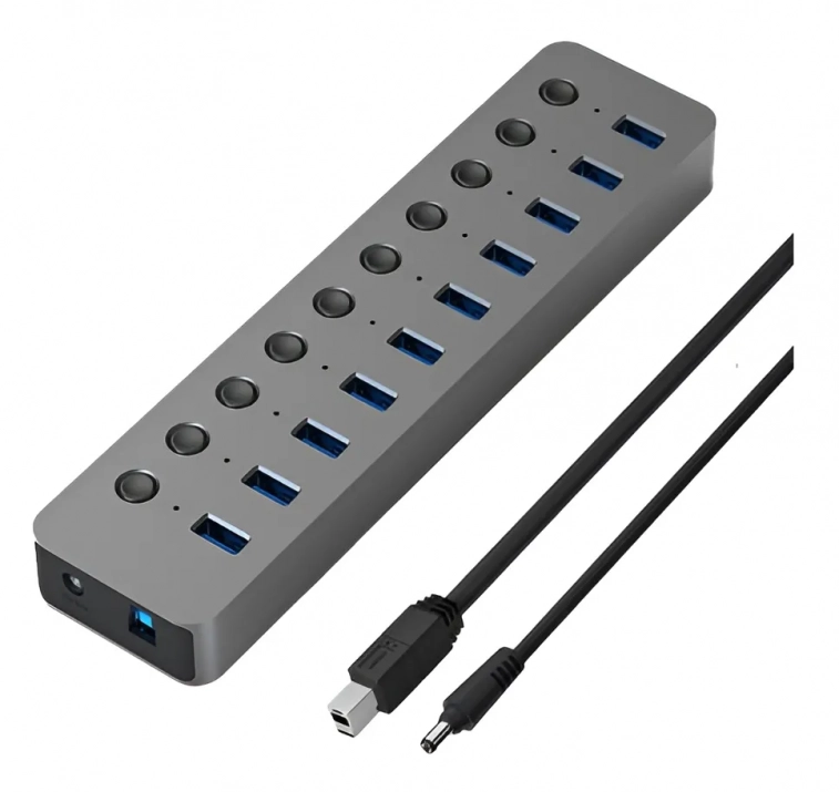 USB хъб BE HU101, 10-портов, USB 3.0, Сив 1