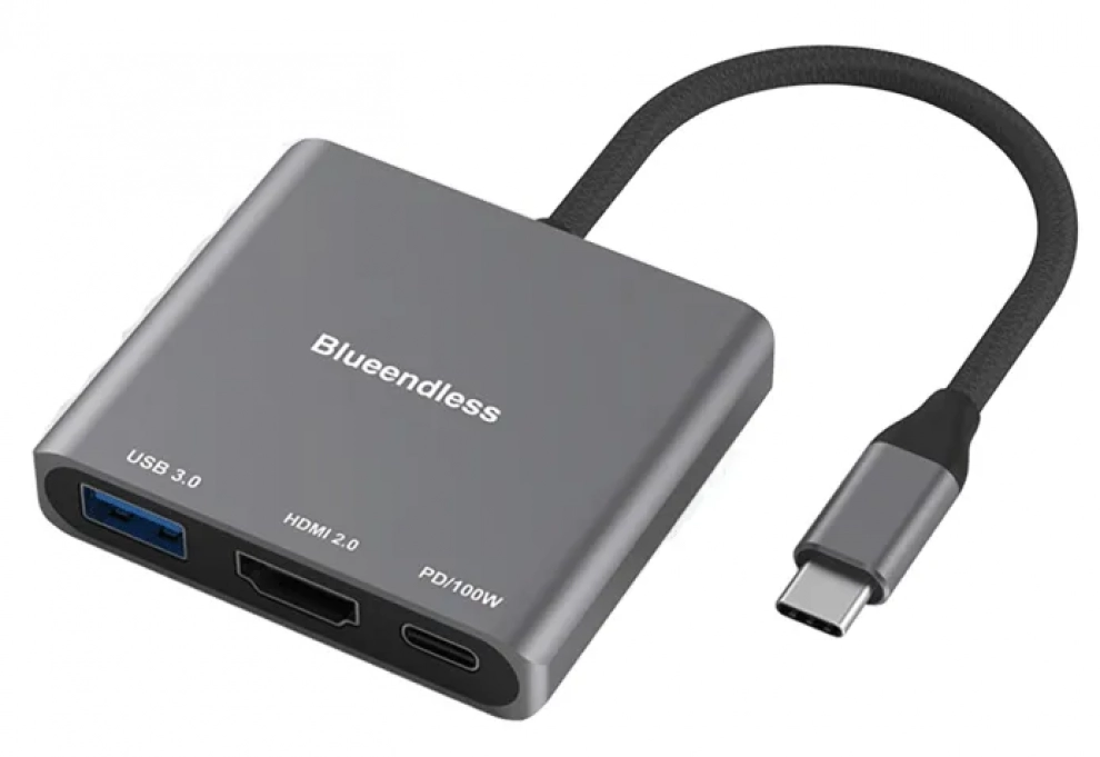 HDMI Докинг + хъб BE HD301, 3-портов, USB-C 3.0, HDMI 4K/60HZ, Сив 1