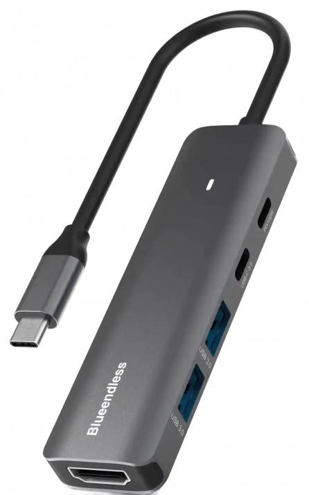 USB хъб BE HC506, 5-портов, USB-C 3.0, HDMI 4K/60Hz, Сив 1