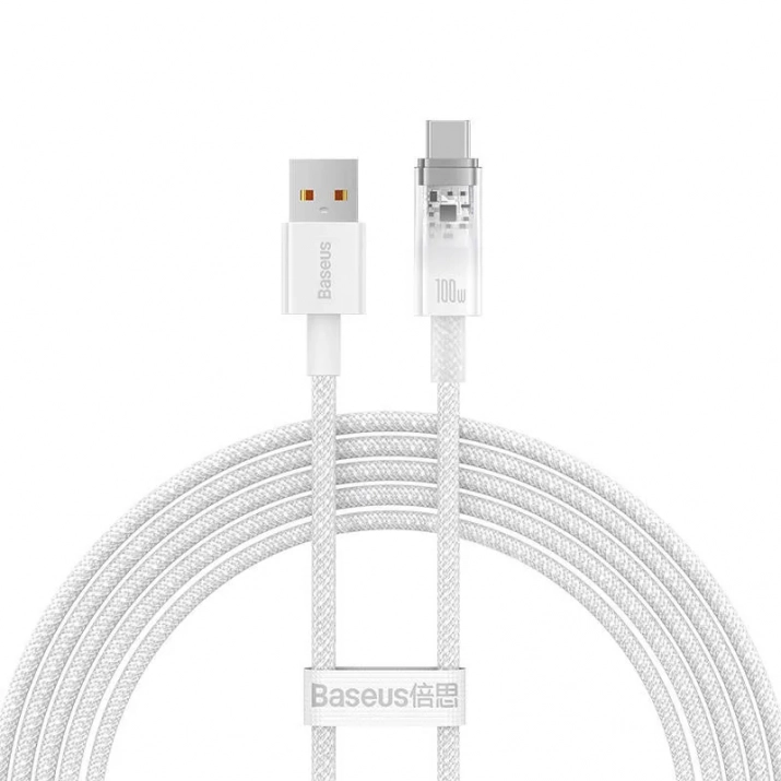 Кабел за зареждане Baseus Explorer, USB Type-A към USB Type-C, 100W, 1м, Бял | CATS010402 1