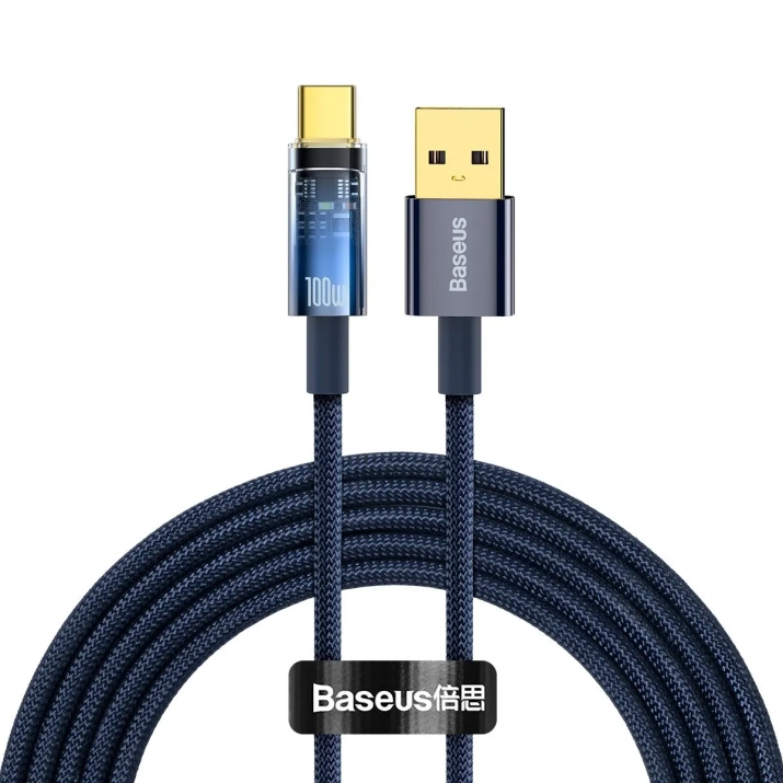 Кабел за зареждане Baseus Explorer, USB Type-A към USB Type-C, 100W, 1м, Син | CATS000203 1