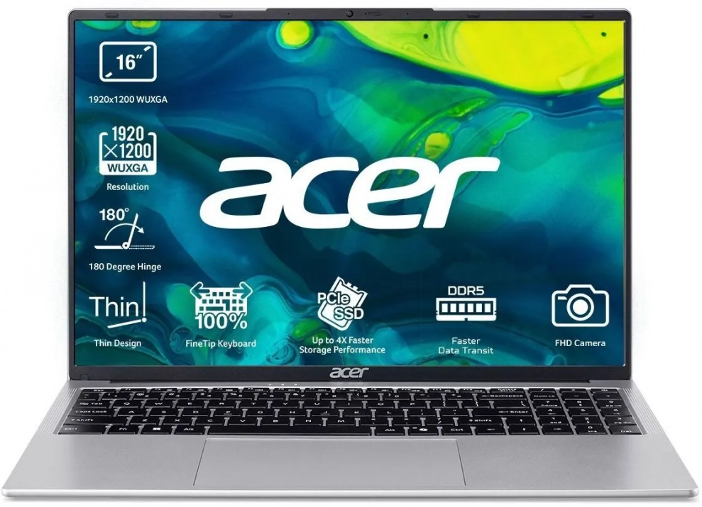 UPGRADED Acer Aspire Lite 16 AL16-54P-77EK, 16" WUXGA IPS, Intel Core i7-1355U, 16GB, 1 TB SSD, Linux, Silver | NX.DK6EX.005, Win11Pro 1