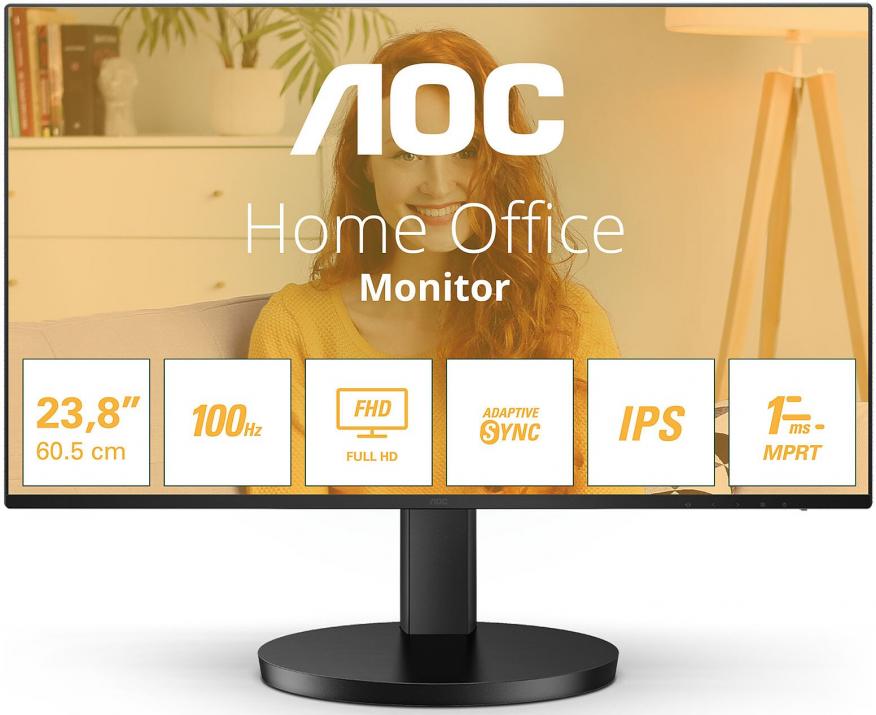 Монитор AOC 24B3HA2, 23.8", IPS, FHD (1920 x 1080), 100Hz, 1ms,  AdaptiveSync, Черен 1