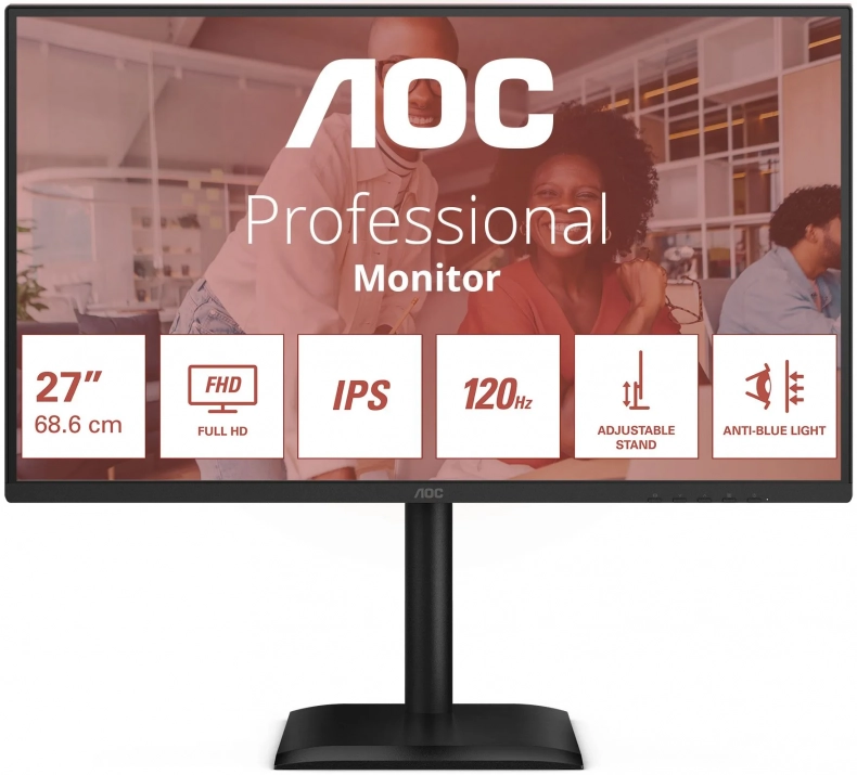 Монитор AOC 27E4U, 27", IPS, FHD (1920 x 1080), 120Hz, 4ms, AdaptiveSync, Черен | 27E4U 1