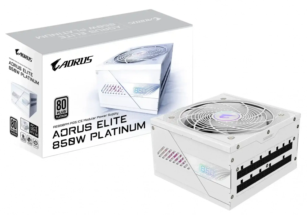 Gigabyte AORUS ELITE P850W ICE, 80 Plus Platinum, PCIe 5.0, Full Modular, White 1