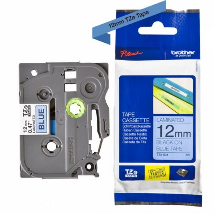 Brother TZe-531 Tape Black on Blue, ламинирана лента за етикетен принтер, 12mm, 8m - Eco