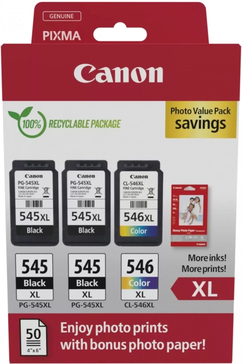 Оригинален комплект консумативи Canon PG-545XLx2/CL-546XL + 50 листа Glossy Photo Paper (10 x 15 cm) | 8286B015AA 1