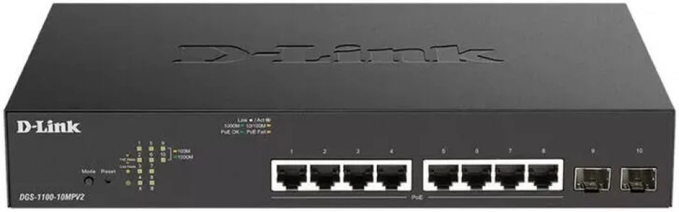 Суич D-Link 10-портов Layer 2 гигабитов Smart управляем, PoE+ | DGS-1100-10MPV2 1