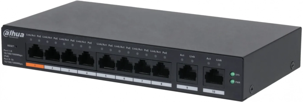 Суич Dahua CS4010-8ET2GT-60, 10-портов, L2 управляем, PoE | CS4010-8ET2GT-60 1