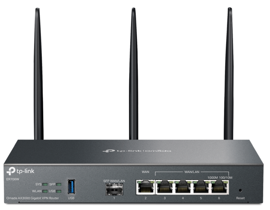 VPN рутер TP-Link ER706W, AX3000, Omada, Gigabit, Черен 1