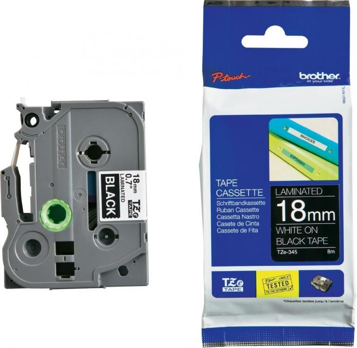 Brother TZe-345 Tape White on Black, Laminated, 18mm, 8m - Eco | TZE345