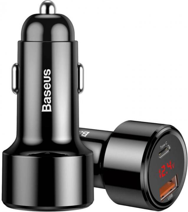 Зарядно за кола Baseus Dual за бързо зареждане с USB + USB-C изхода QC 4.0, 45W, Черно 1