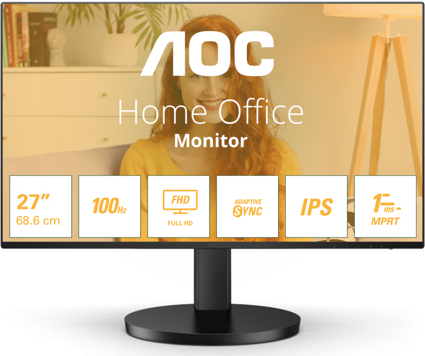 Монитор AOC 27B3HA2, 27", IPS, FHD (1920 x 1080), 100Hz, 1ms, AdaptiveSync, Черен 1