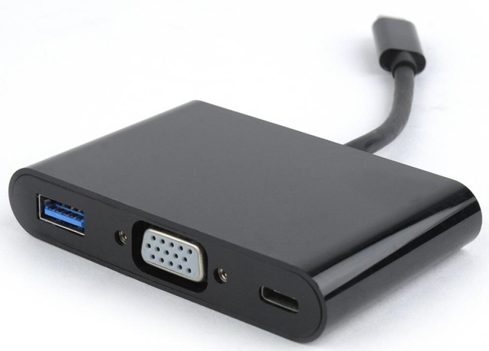 USB хъб Cablexpert USB-C to 3-in-1 charging + VGA + USB3 adapter, Черен | A-CM-VGA3in1-01 1