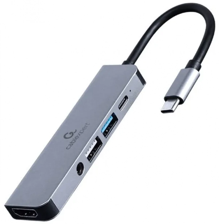 Докинг станция CablExpert A-CM-COMBO5-02,  5-in-1 multi-port, USB 3.1 Gen 1 Type-C, 87W PD, Сива 1