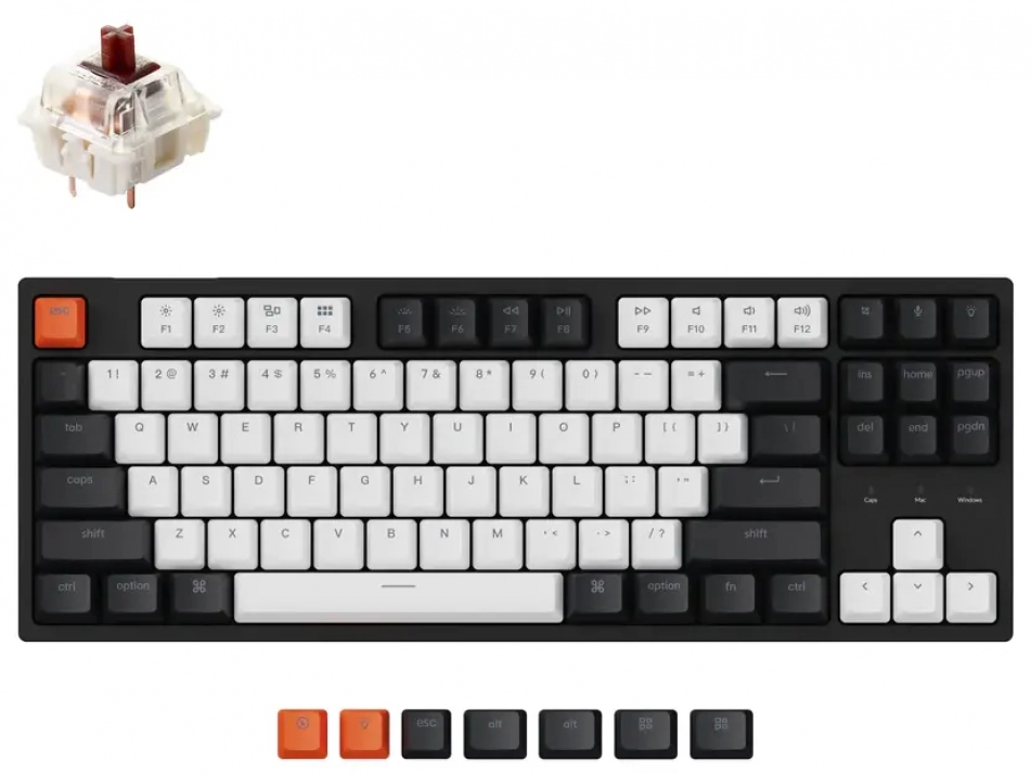 Геймърска механична клавиатура Keychron C1 TKL, Gateron G Pro Brown ...