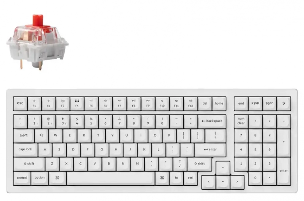 Безжична геймърска механична клавиатура Keychron K4 Pro, QMK/VIA,  K Pro Red Switch, Hot-Swappable, White backlight, Full-Size, Бяла | K4P-O1 1