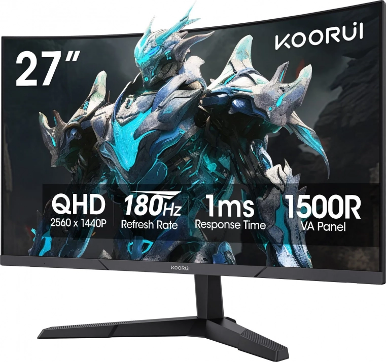 Геймърски монитор KOORUI 27E6QCA, 27" VA QHD (2560 x 1440), 180Hz, Curved, Free-sync, G-sync, Черен | 27E6QCA 1