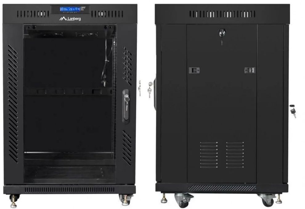 Комуникационен шкаф Lanberg 19" 15U (600x600), Свободно стоящ, LCD панел, Черен | FF01-6615-12BL 1