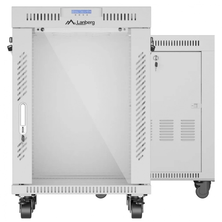 Комуникационен шкаф Lanberg 19" 15U (600x800), Свободно стоящ, LCD панел, Сив | FF01-6815-12SL 1