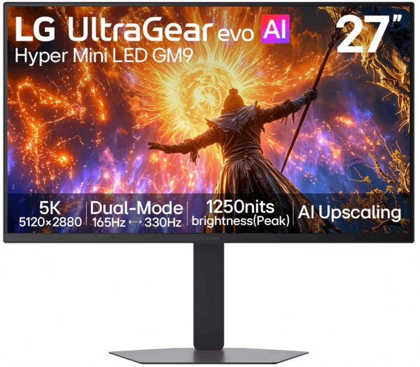 Геймърски монитор LG UltraGear evo AI GM9, 27", 5K IPS, Dual-Mode 5K 165Hz / QHD 330Hz, AMD FreeSync Premium, Черен | 27GM950B-B 1