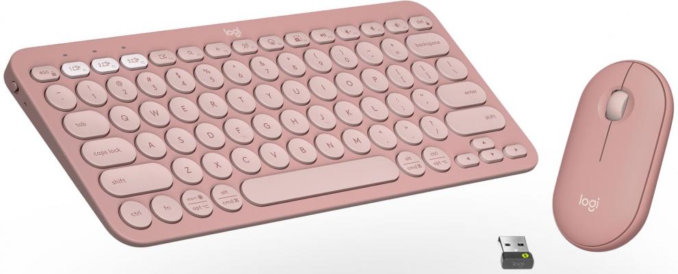 Bluetooth комплект клавиатура и мишка Logitech Pebble 2 Combo, US INT, Розов | 920-012241 1