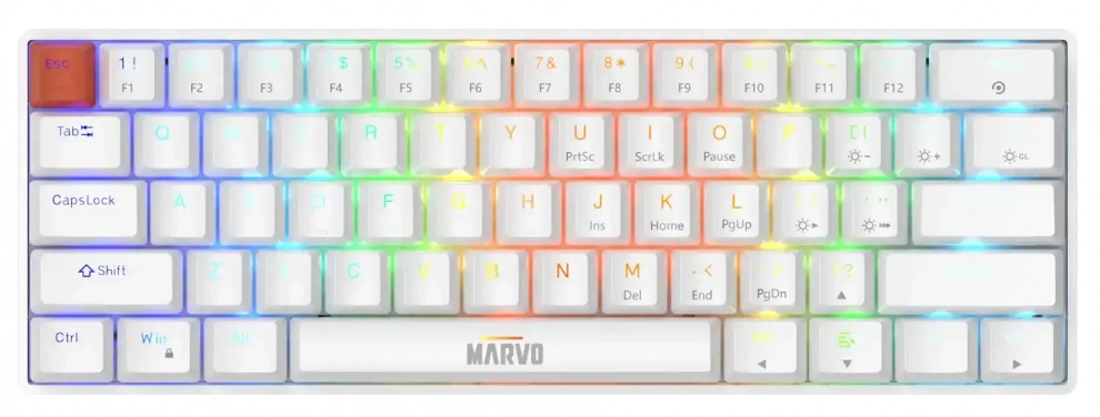 Геймърска механична клавиатура Marvo Saber 61 KG933G, Red Switches, RGB, Бяла 1
