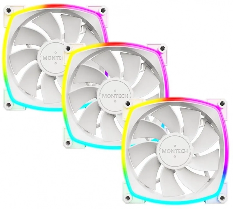 Комплект вентилатори Montech RX120 PWM, 120mm, ARGB, White, 3 броя 1