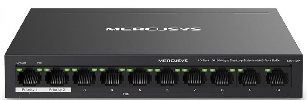 Суич Mercusys MS110P 10-портов, PoE+, Черен 1
