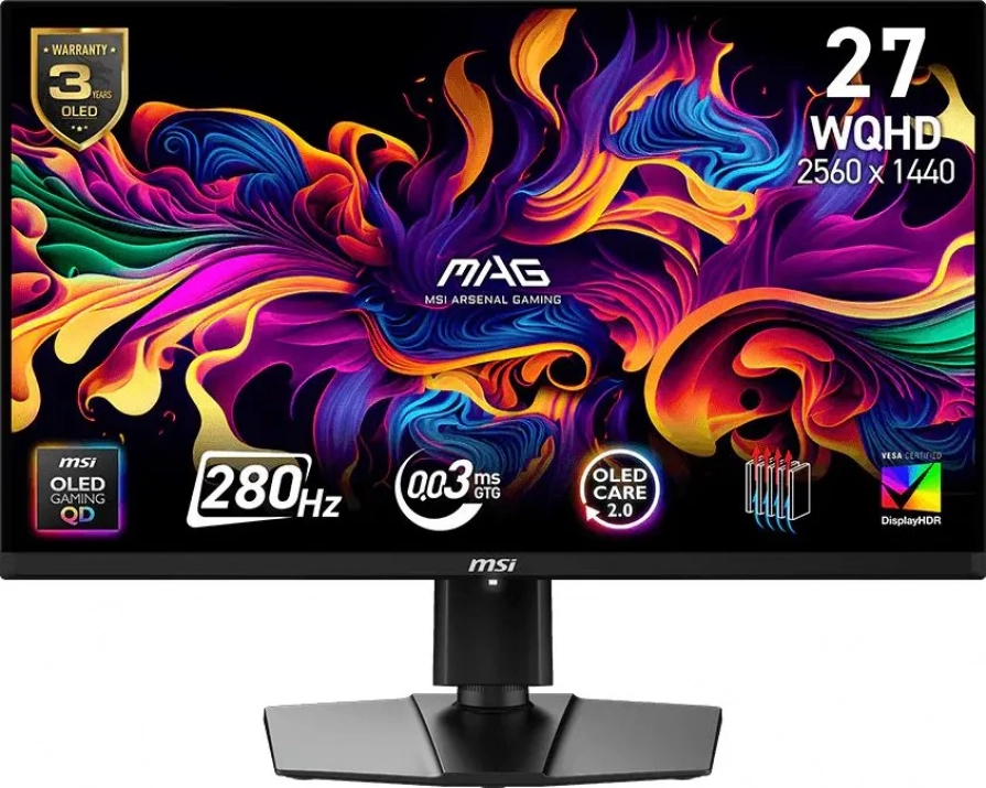 Геймърски монитор MSI MAG 271QP QD-OLED X28, 26.5" QD-OLED, WQHD (2560 x 1440), 280Hz, 0.03ms, FreeSync Premium Pro, Черен | 9S6-3CF19T-001 1