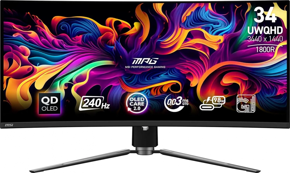 Геймърски монитор MSI MPG 341CQPX QD-OLED, 34,18" QD-OLED, UWQHD (3440 x 1440), 240Hz, Черен | 9S6-3DD04T-025 1