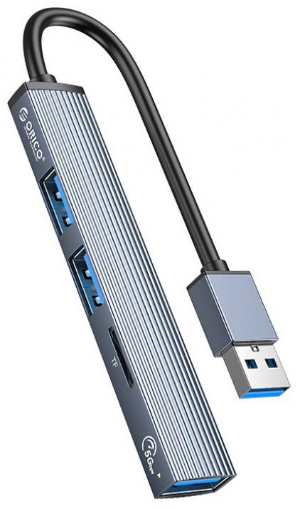 USB хъб Orico 3-портов + четец за карти, USB3.0, Сив | AH-A12F-GY-BP 1