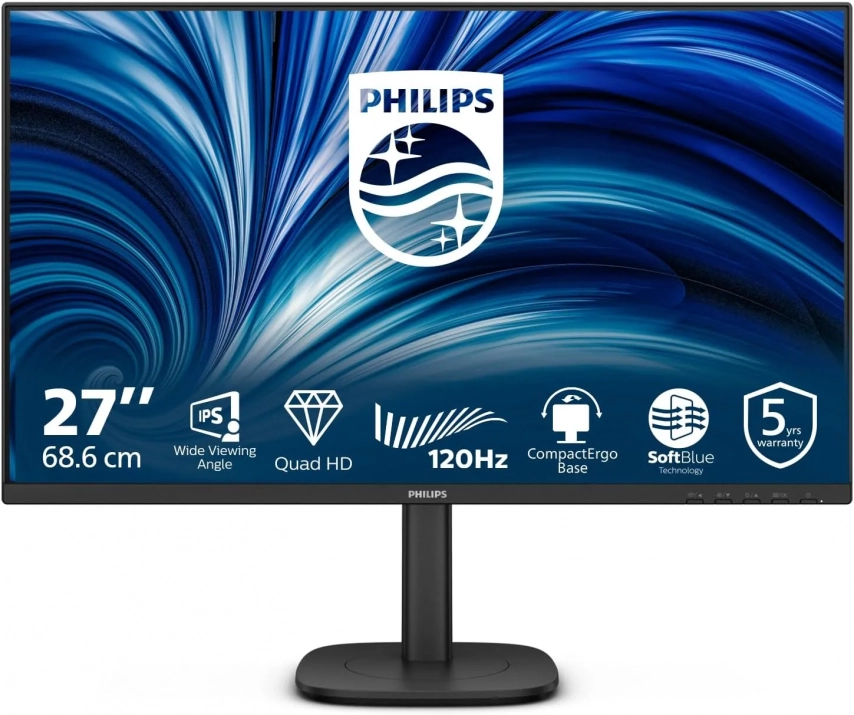 Монитор Philips 27B2N3500J 27", IPS, QHD (2560 x 1440), 120Hz, Adaptive Sync, FlickerFree, Черен | 27B2N3500J/00 1