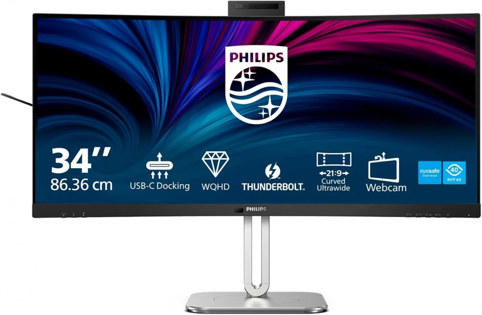 Монитор Philips 34B2U6603CH, 34" Curved, VA, QHD (3440 x 1440), 120Hz, 4ms, Thunderbolt 4, Ethernet (RJ-45), Черен | 34B2U6603CH/00 1