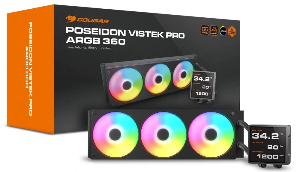 Водно охлаждане Cougar Poseidon Vistek Pro ARGB 360, Black | 3MPVP360.0001 1