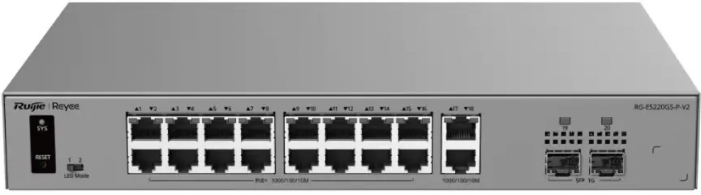 Суич Ruijie RG-ES220GS-P-V2, 20-портов, Gigabit Layer 2 Smart Cloud-Managed PoE 1