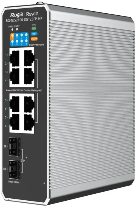Суич Ruijie RG-NIS2100-8GT2SFP-HP, 10-портов, Layer 2 Cloud Managed Industrial 1