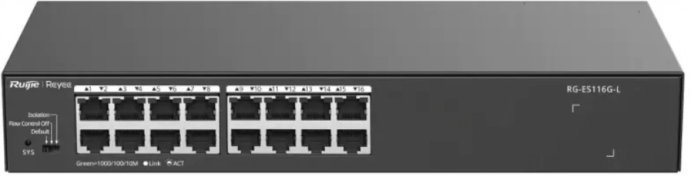 Суич Ruijie RG-ES116G-L, 16-портов, 10/100/1000Mbps, неуправляем 1