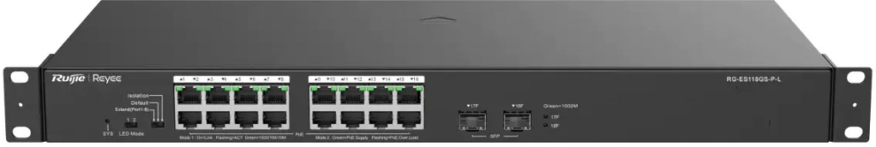 Суич Ruijie RG-ES118GS-P-L, 18-портов, 10/100/1000Mbps, PoE, неуправляем 1
